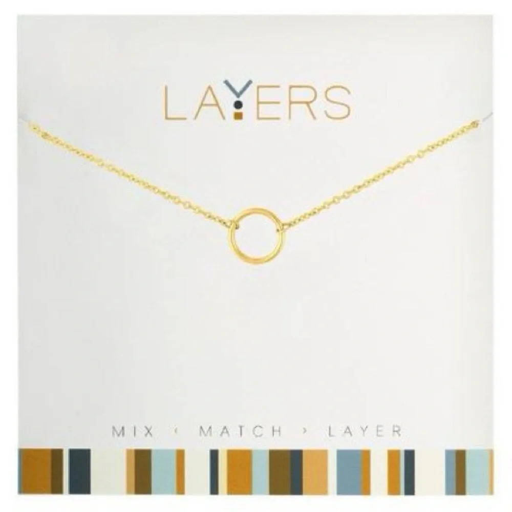 Layers Dainty Circle Gold Tone Adjustable Necklace NEW